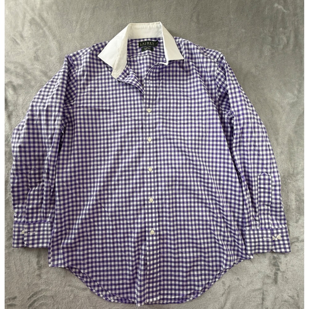 Lauren Ralph Lauren Dress Shirt Mens 16 32/33 Purple Gingham Classic Fit